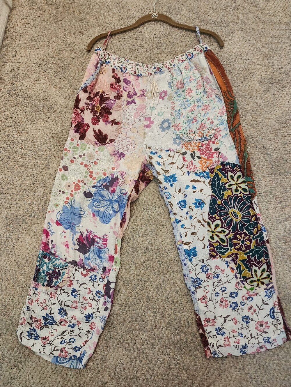 Sacred Threads Unique Boho Patchwork Floral Capri Pants - Multicolor